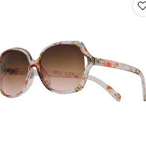 Nine West Floral Round Oversized Sunglasses with Pink Gradient Lenses